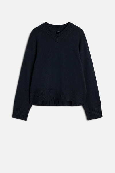 DOUBLE LAYER V-NECK SWEATER in Wool Blend Midnight