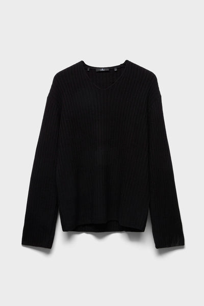 LARGE RIB V-NECK SWEATER in Cashmere Coal