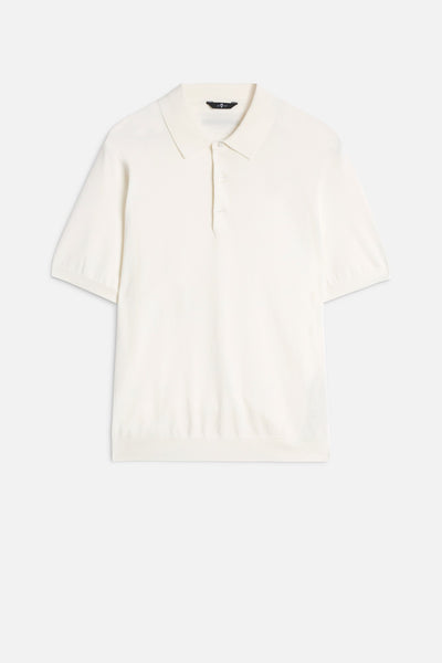 Short Sleeve Polo Sweater in Off White