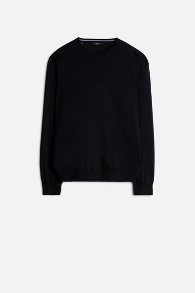 Classic Cotton Long Sleeve Sweater in Navy