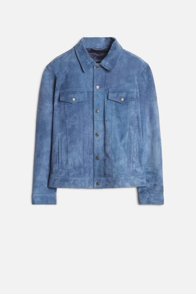 Suede Trucker Jacket in Dusty Blue