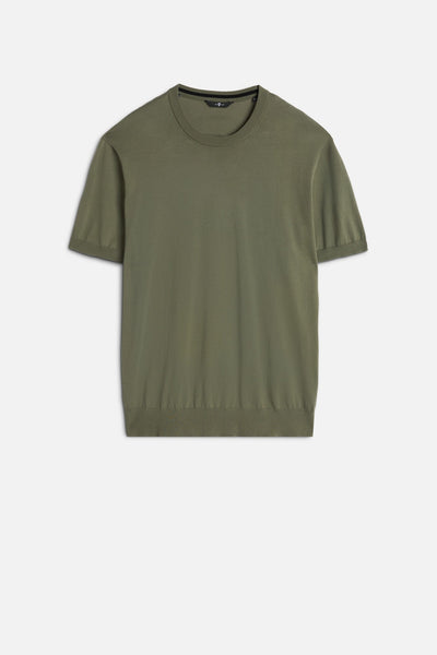 Classic Cotton Short Sleeve Sweater in Army Green