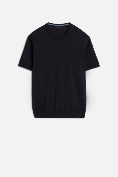 Classic Cotton Short Sleeve Sweater in Navy