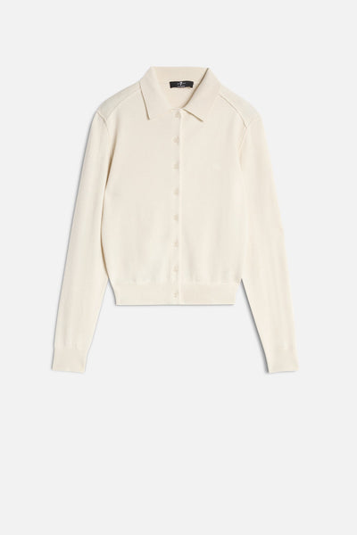 Cashmere Polo Cardigan in Ice White