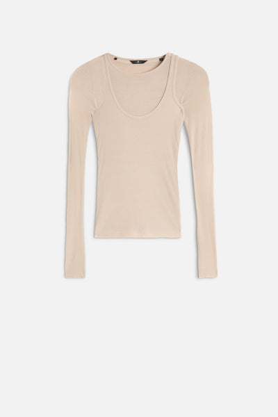 DOUBLE LAYER LONG SLEEVE TOP Rib Nude