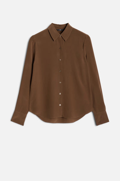Long Sleeve Silk Blouse in Cocoa