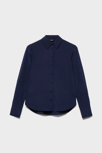 LONG SLEEVE SLIM FIT BLOUSE in Silk Navy Blue