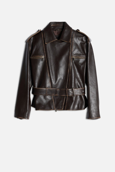Leather Biker Jacket in Vintage Brown