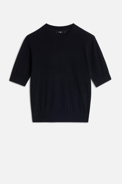 Wool Short Sleeve Sweater in Black