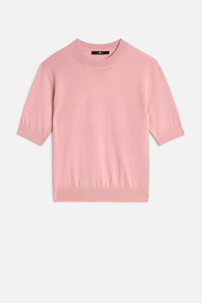 Wool Short Sleeve Sweater in Pink