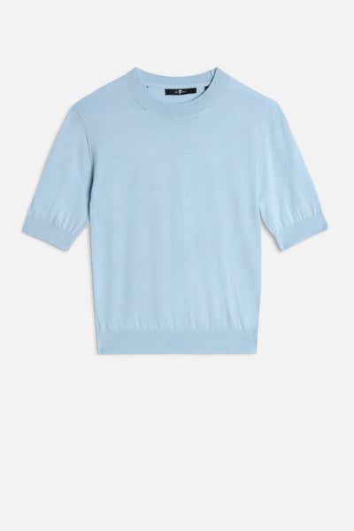Wool Short Sleeve Sweater in Cielo