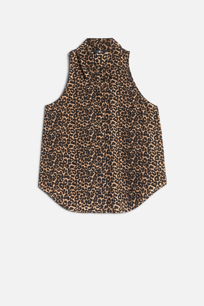 Sleeveless Silk Button Down in Leo