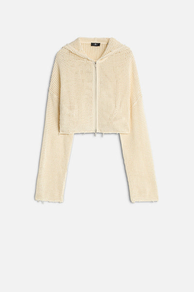 Cropped Open Knit Hoodie in Solitary Star