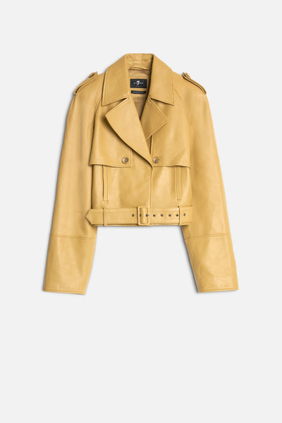Cropped Leather Biker Jacket in Honey