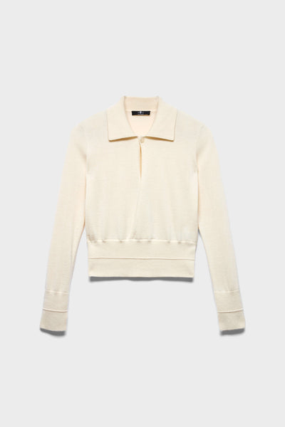 DOUBLE RIB POLO SWEATER in Cashmere White