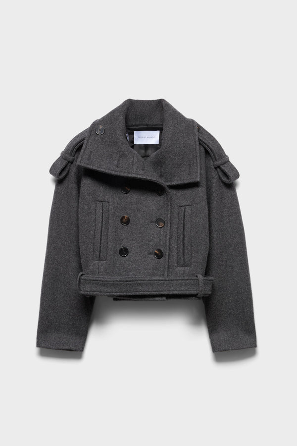 DOUBLE BREASTED HIGH NECK SHORT COAT in Wool