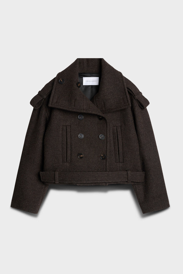 DOUBLE BREASTED HIGH NECK SHORT COAT in Wool