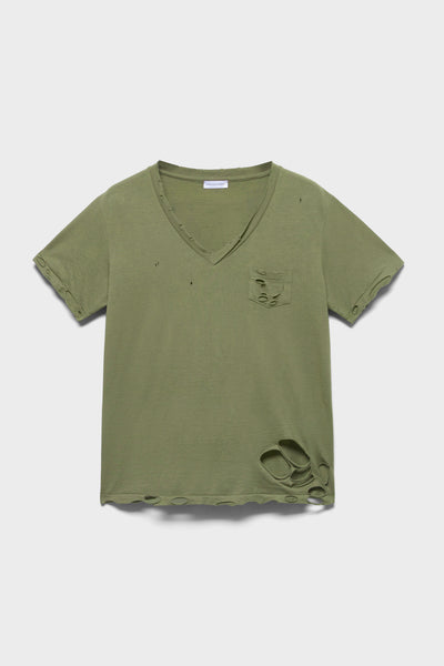 V-NECK POCKET TEE in Jersey Army