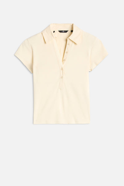 Short Sleeve Ribbed Henley Polo in Ivory