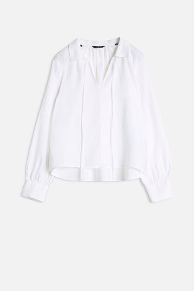 Tie Neck Linen Blouse in Optical White