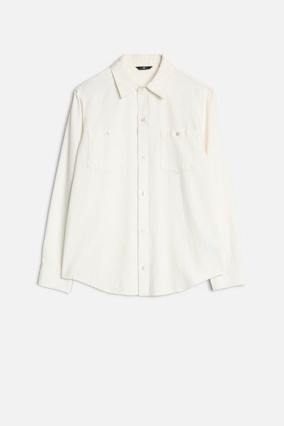 Denim Linen Overshirt in White