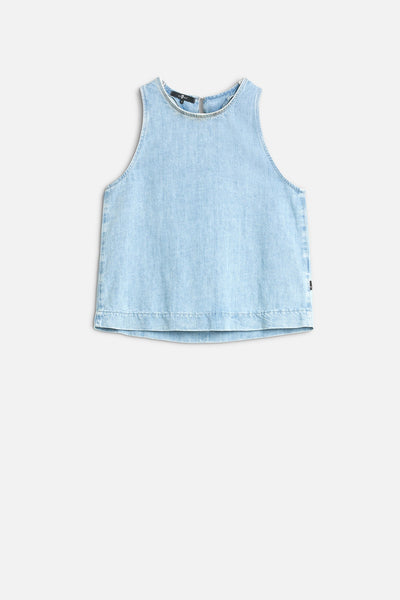 Indigo Linen Sleeveless Top in Kansas