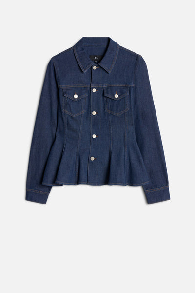 Weightless Denim Flounce Trucker Jacket in Halona