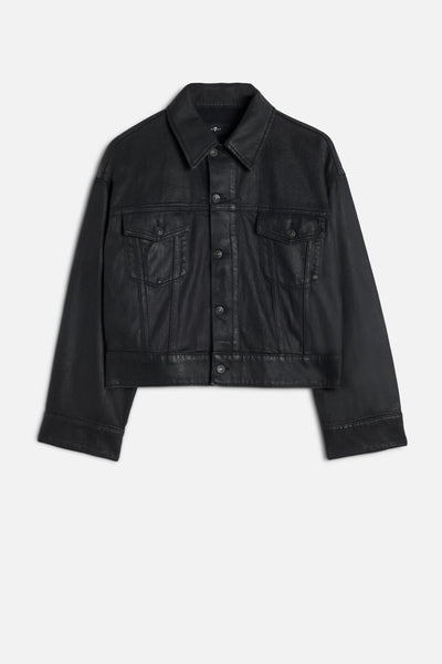 Oli Cropped Trucker Jacket in Coated Blackcat
