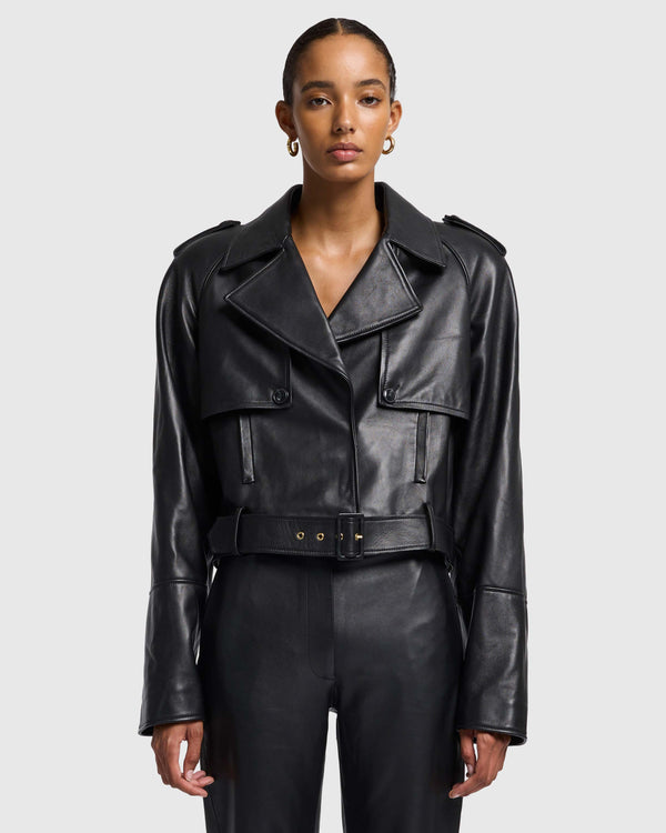 CROPPED MOTO JACKET in Italian Leather